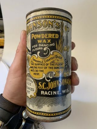 Extremely Rare Tin Litho Can Johnson’s Powdered Wax For Dancing Floors.
