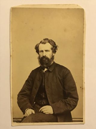 Rare Antique Civil War Era Bearded Man In Jacket Cdv Photo