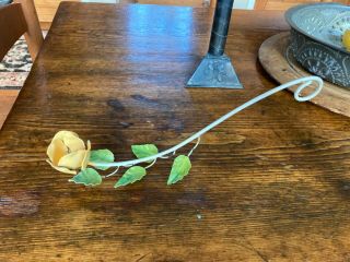 Antique / Vintage Italian Tole Metal Yellow Rose Candle Snuffer Cottage Shabby