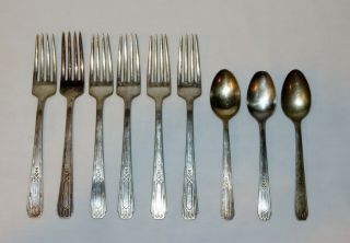 9 Piece Friendship Medality Silver Plate W.  M.  Rogers & Sons Fork Spoon Flatware