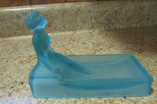 Blue Frosted Glass - Art Deco H.  Hoffman Style Nude Lady In Bathtub Soap Dish