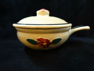 Antique Watt Pottery Rio Rose Individual Soup Crock With Lid And Handle