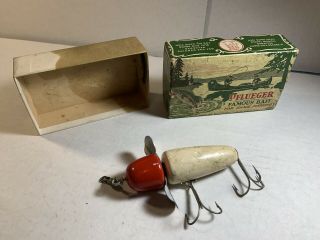 Vintage Pflueger Wooden Fishing Lure Red Head W/box 3796 Famous Bait