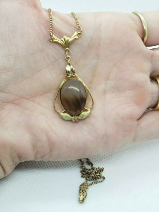 Rare Victorian Style 1/20 10k Gold Filled Natural Stone Moss Agate Lavaliere 5g