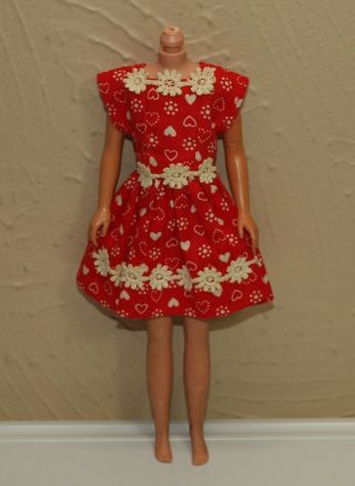 Vintage Skipper Clone Dress Red Hearts Fabric W/ Flower Lace Trim