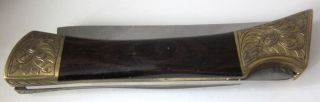 Rare Vintage Browning U.  S.  A.  5 " Pocket Knife W Wood Handles & Engraved Brass