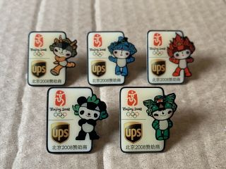 5x Very Rare Olympics Pin Badges Beijing 2008 Mascots Sponsor Ups Complete Set