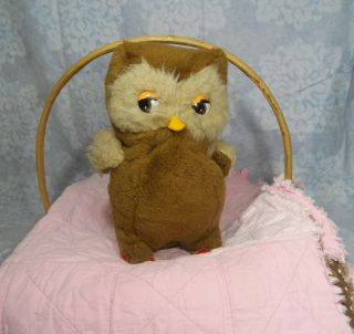 11 " The Rushton Company Vintage Brown Owl Plush Orange Eyes Yellow Beak Rare