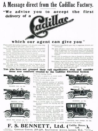 1911 Antique Cadillac Car Art Print Ad