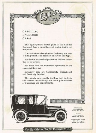 1914 Antique Cadillac Limousine Car Art Print Ad