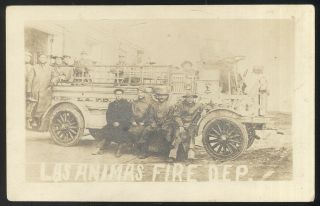 Rare 1915 Rppc,  Las Animas,  Co.  Fire Dept.  Firetruck & Men In Uniform