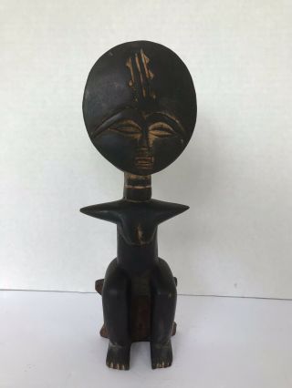 Akuaba Fertility Doll Statue Sculpture Wood Hand Carved Rustic Primitive 10.  5 "