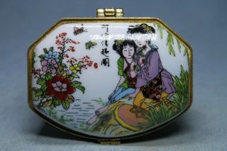 Collectable Decoration Rare Porcelain Painting Two Women Precious Souvenir Box
