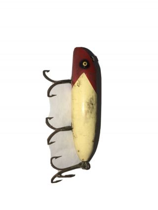 Vintage Old Wood Fishing Lure South Bend Bass Oreno Glass Eyes Red & White