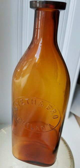 Antique Amber Medicine Bottle.  Wyeth & Bro Philad 