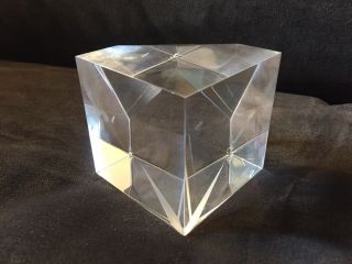 Rare Steuben Crystal Glass Multi - Sided Cubed Sculpture Paperweight Star Design