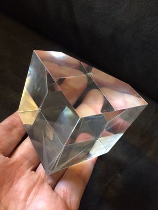 Rare Steuben Crystal Glass Multi - Sided Cubed Sculpture Paperweight Star Design 2