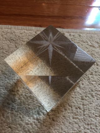 Rare Steuben Crystal Glass Multi - Sided Cubed Sculpture Paperweight Star Design 3