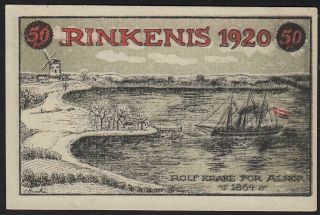 1920 50 Pfennig Rinkenis Germany Denmark Rare Emergency Paper Money Banknote Unc