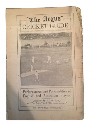 Argus Cricket Guide 1928/29 Program Mcc Tour Australia Bradman 