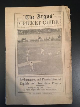 Argus Cricket Guide 1928/29 Program MCC tour Australia Bradman ' s 1st Ashes RARE 2