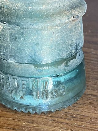 Rare Antique Brookfield Aqua Blue Glass Insulator Railroad Telegraph 1883 - 1884