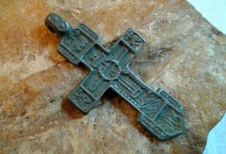 RARE ANTIQUE 15 - 17th CENTURY ORTHODOX SWORD - SHAPED CROSS with CROWN OF THORNS 3