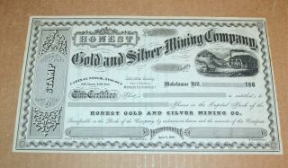 Honest Gold And Silver Mining Company 186x Antique Stock Certificate