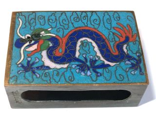 Antique Vintage Chinese Cloisonne Enamel Brass Match Box Matchbox Cover Dragon
