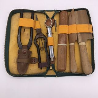 Vintage Rare Kaneshin Made In Japan Bonsai Tool Kit With Case 6 Piece Set