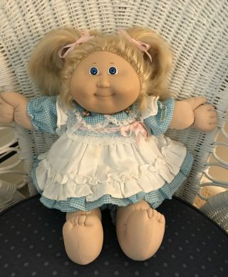 Vintage 1986 Cabbage Patch Kid 16” Cpk Doll Corn Silk Blonde Hair Blue Eyes