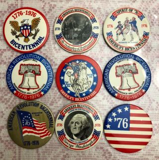 Assorted Rare Vintage America Bicentennial 1776 - 1976 Pin Back 3 1/2 " Set Of 9