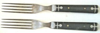 Two (2) Antique Civil War Era 4 Tine Camp Fork W/ Wooden Handle & Pewter Inlay