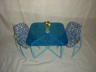Vintage Barbie Dream House Furniture Blue Dining Room Table & Chairs