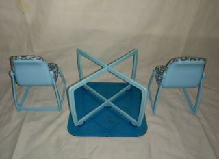 VINTAGE BARBIE DREAM HOUSE FURNITURE Blue Dining Room Table & Chairs 2