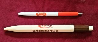 A&w Root Beer.  Two Rare A&w Root Beer Advertising Ball Point Pens.