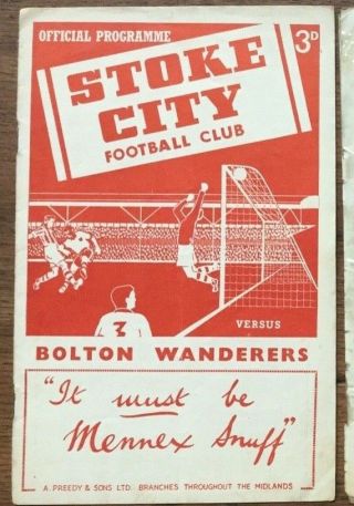 1952 - 53 Stoke City V Bolton Wanderers 14 March Programme Rare