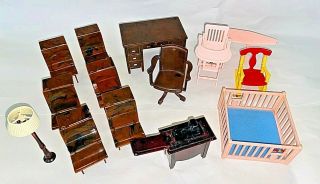 Vintage Miniature RENWAL Dollhouse FURNITURE Desks Playpen Sewing Machine, 3