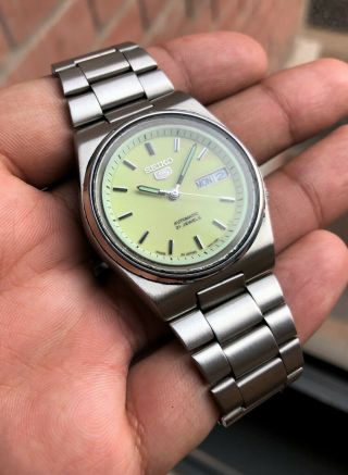 Seiko 5 Full Lumed Green Dial Railway Time Ultra Rare Vintage Automatic Oem
