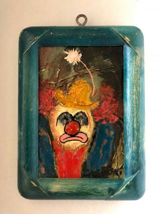 Vintage Artist Signed Zabinski Art Oil Painting Clowns Sad Clown 5x7 In