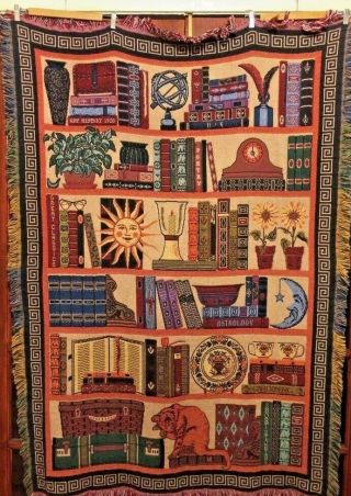 Rare Goodwin Weavers Bookcase Triple Woven Afghan 100 Cotton Made In The Usa