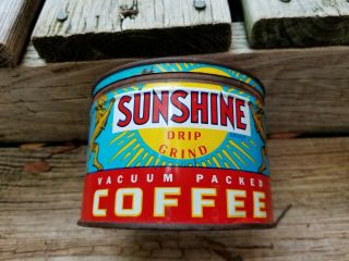 RARE VTG ADVERTISING SUNSHINE COFFEE TIN CAN NOT PORCELAIN SIGN Springfield Mo 2