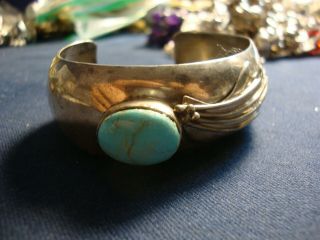 Ultra Rare Jo Turquoise Sterling Silver Old Pawn Huge Big Chunky Bracelet