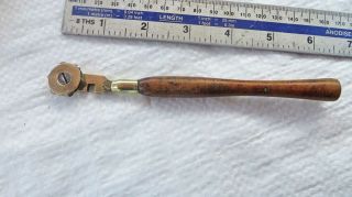 Rare Vintage Fruitwood & Brass Swivel Head 6 Wheel Glass Cutter By Camp