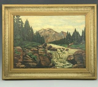 Antique Signed E.  Zimmeck River Mountains Landscape Oil On Canvas Painting