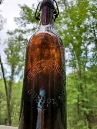 Antique James H.  Holmes,  Auburn,  Ny Amber Beer Blob Top Bottle