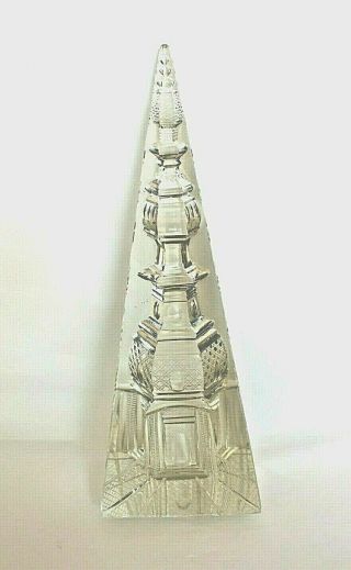 Antique Vintage Bohemian Crystal Glass Reverse Cut Obelisk 12 1/4 "