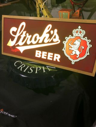 One Of A Kind Vintage Strohs Beer Lighted Hanging Sign Rare Advertising Brewery