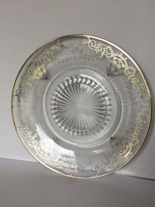 Vintage Sterling Silver Overlay Etched Glass Dessert Cookie Plate 10” Marked