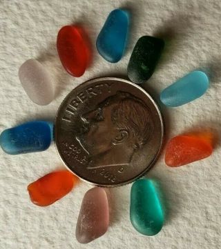 Sea Glass Tiny Rare Long Red Orange Electric Blue Turquoise Blue Teal Jq